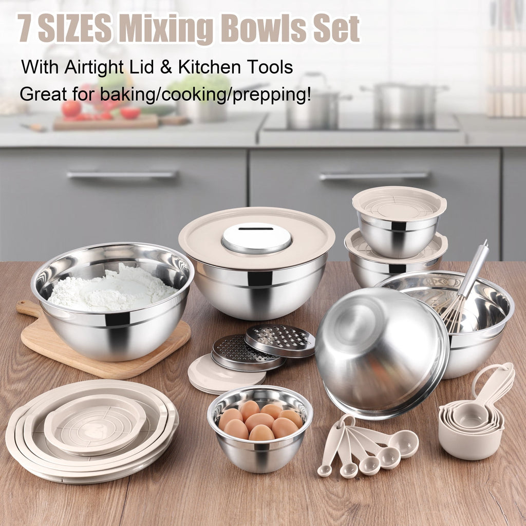Mixing Bowls with Lids Set of 5, Vesteel Stainless Steel Mixing Bowls Metal Nesting Salad Bowls, Size 4.5, 3, 1.5, 1, 0.7 QT Great for Cooking, Baking, Serving - Multi-Color