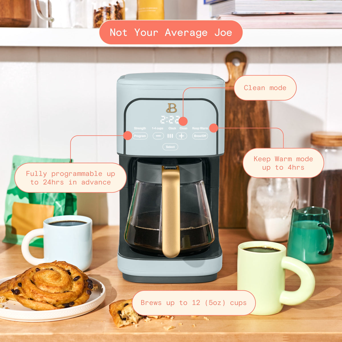 Beautiful by Drew Barrymore 12-Cup Programmable Coffee Maker, White Icing