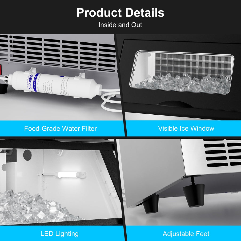 OUTBID Ice Maker Machine Crystal Clear Bullet Ice 52 lbs/24H with Spray Technology, Undercounter Commercial Ice Cube Maker, Built-In for Home Bar and Kitchen