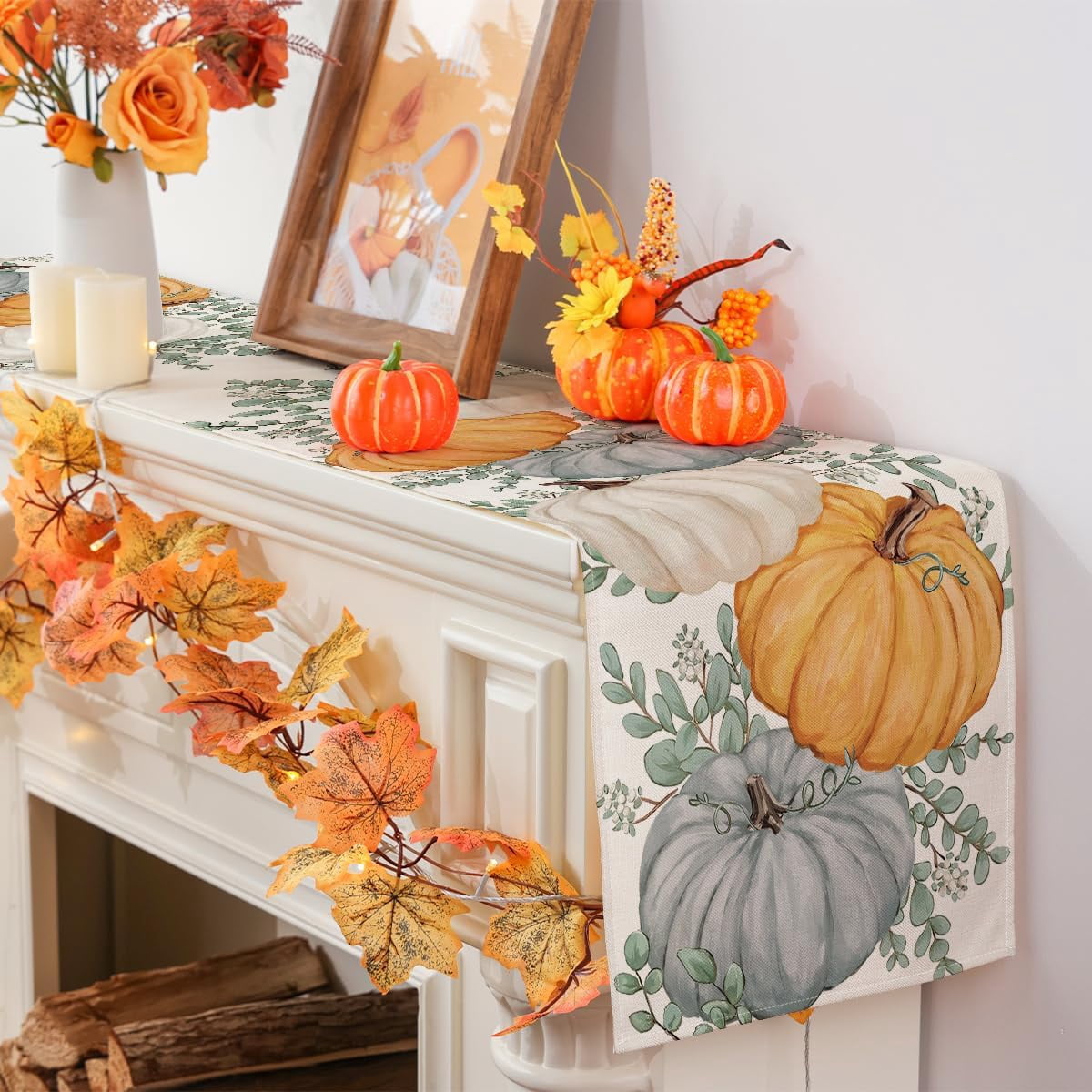 YIBAGA Fall Table Runner, Pumpkins Holiday Home Party Dining Decoration, 13x72 inch, Polyester