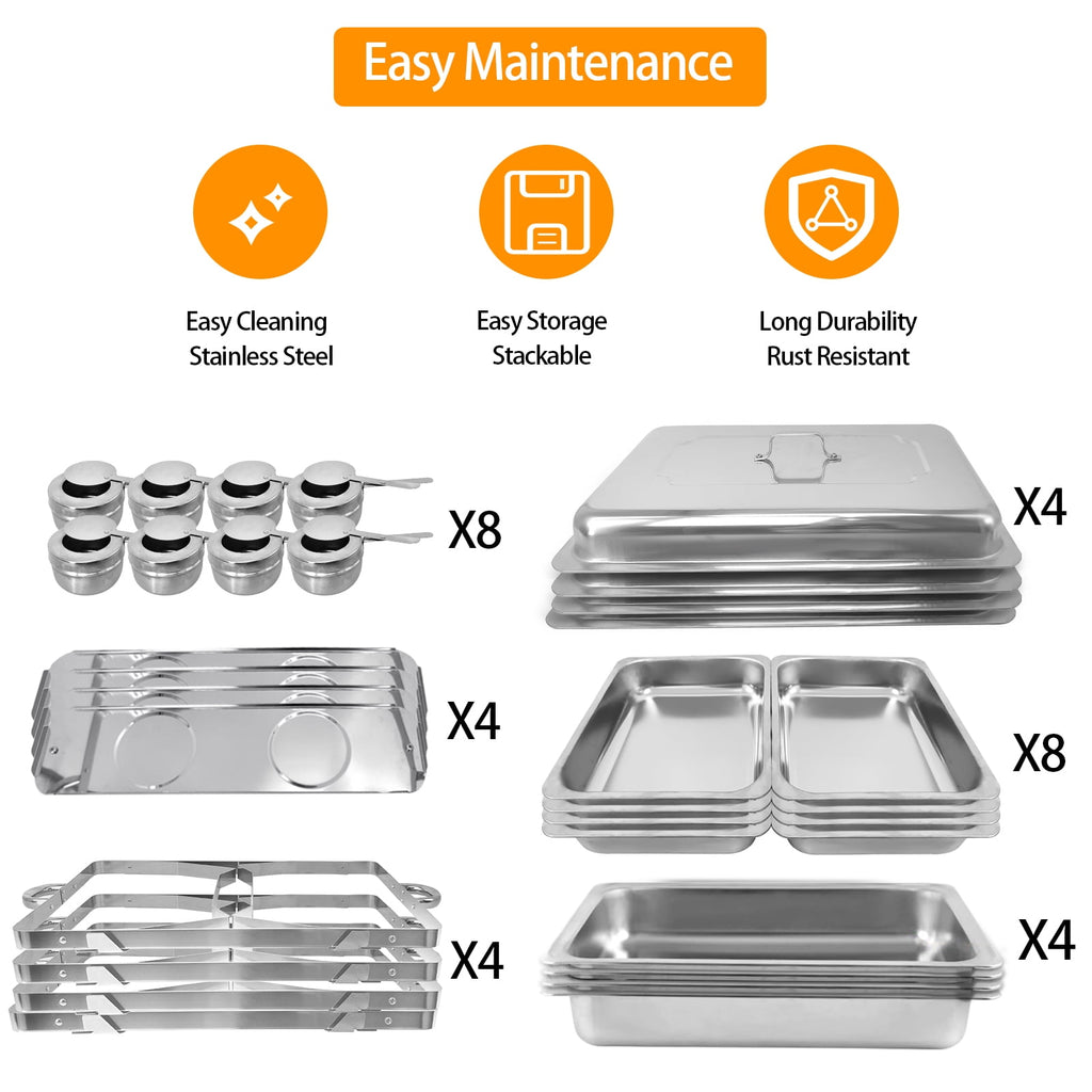 Jacgood Chafing Dish Buffet Set 4 Pack 8QT, Stainless Steel 2 Pans Food Warmer Set, Rectangular Buffet Server with Tongs & Spoons for Parties, Catering, Banquets, Events