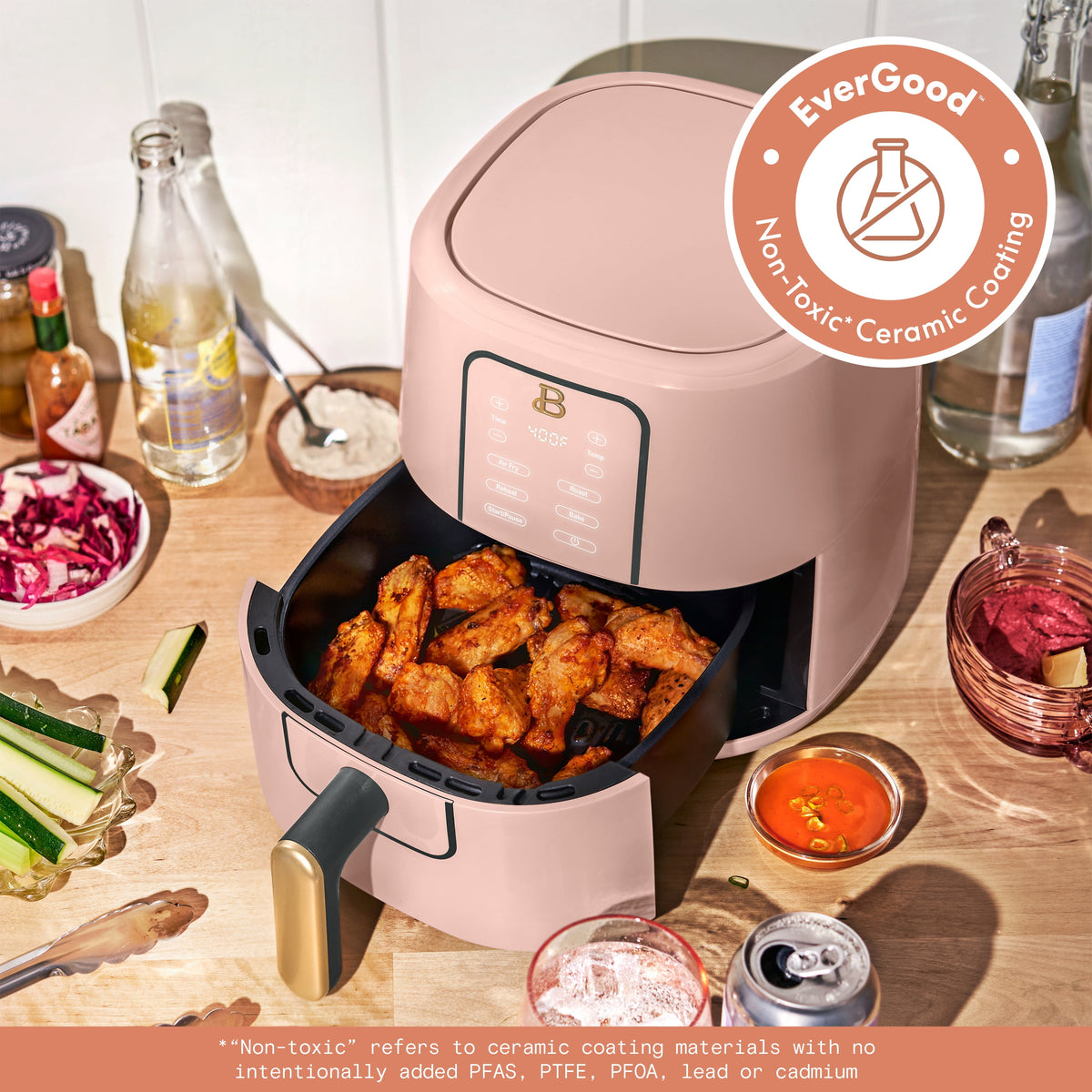 Beautiful 3 Qt Air Fryer with TurboCrisp Technology, EverGood Non-Toxic Ceramic Nonstick Coating, Chocolate by Drew Barrymore