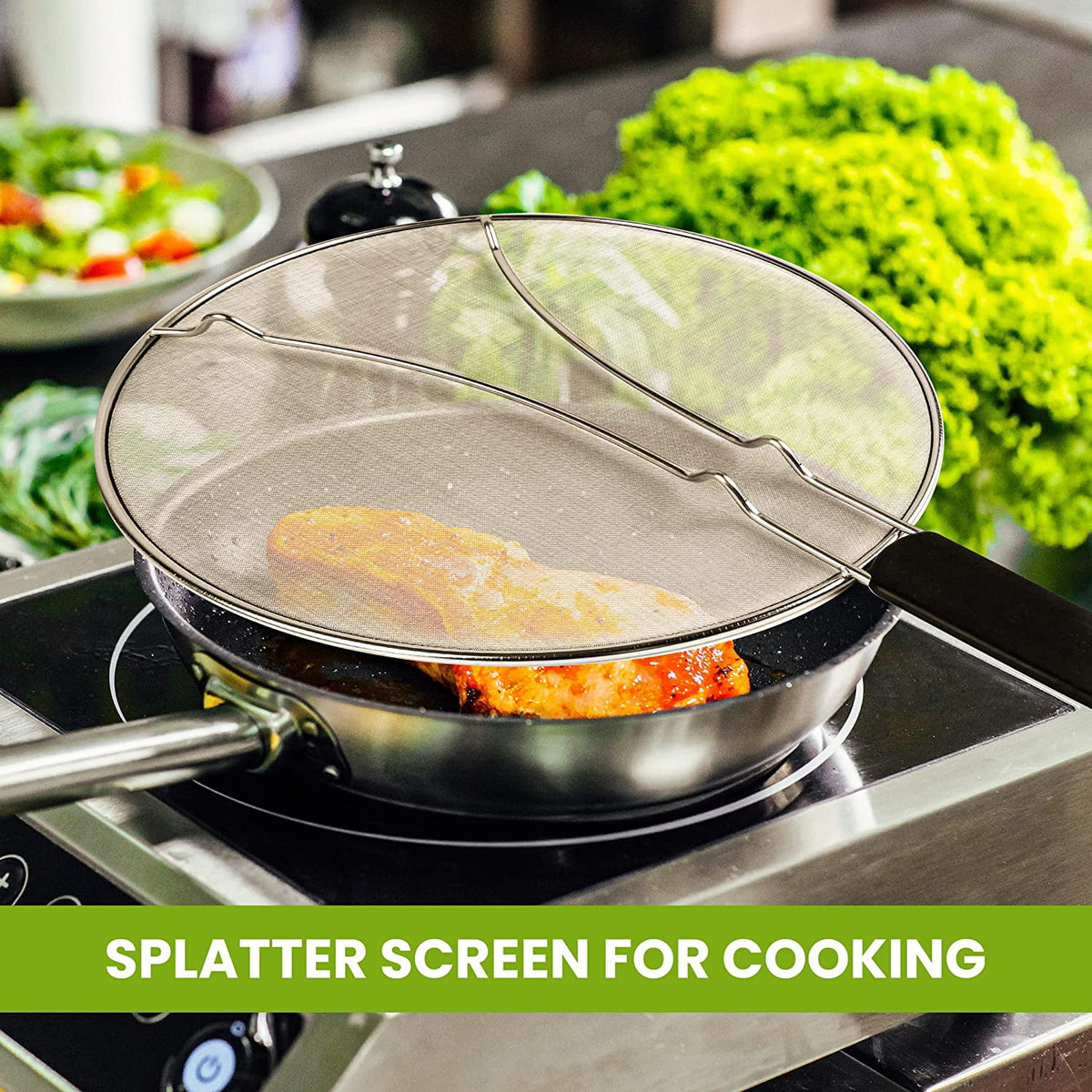 Kafoor 13 inch Grease Splatter Screen for Cooking with Soft-Grip|Splatter screen for frying pan|Works as a strainer