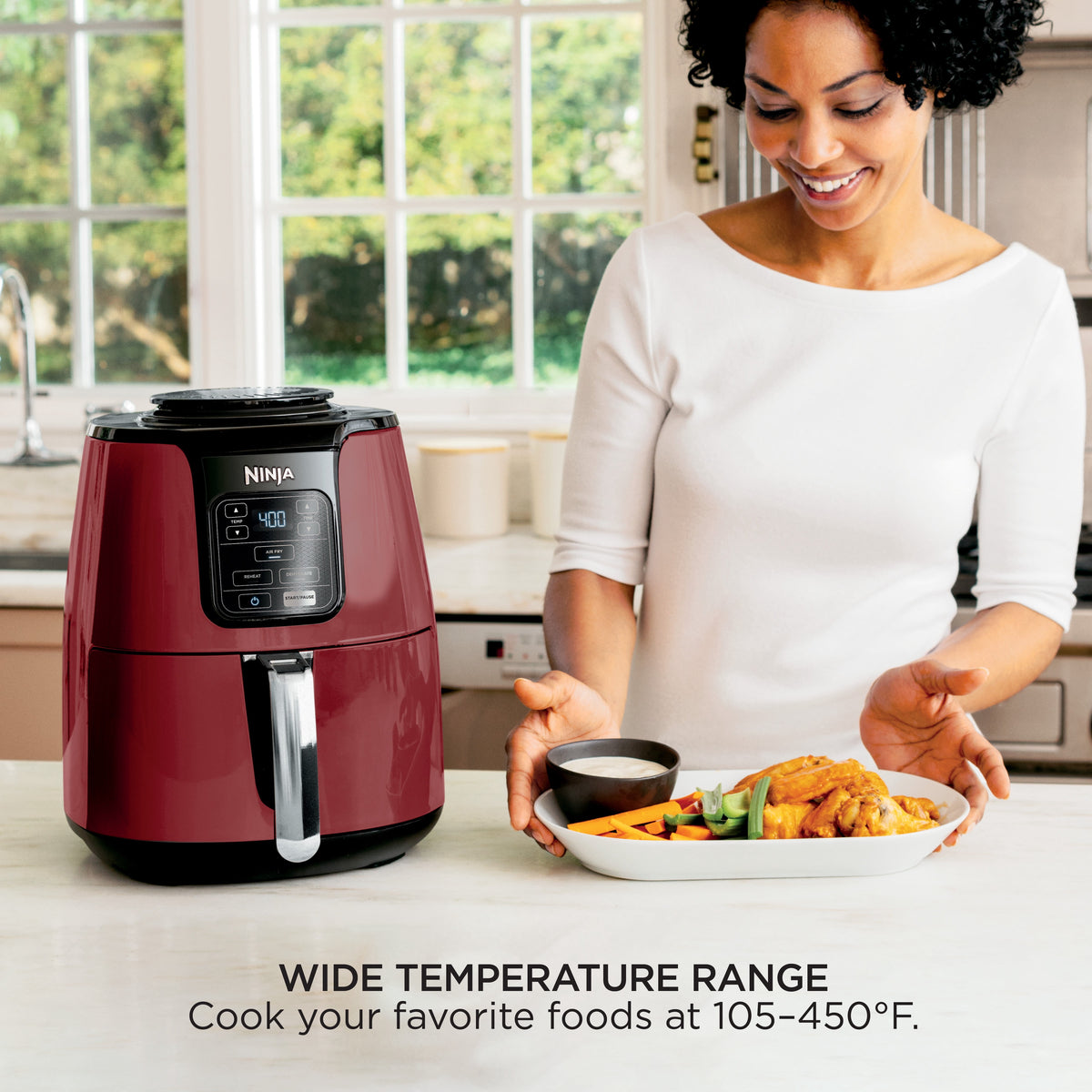Ninja Air Fryer 4-Qt, 3-in-1, Air Fry Reheat Dehydrate, Nonstick, Dishwasher Safe, Compact, AF100WMWH White