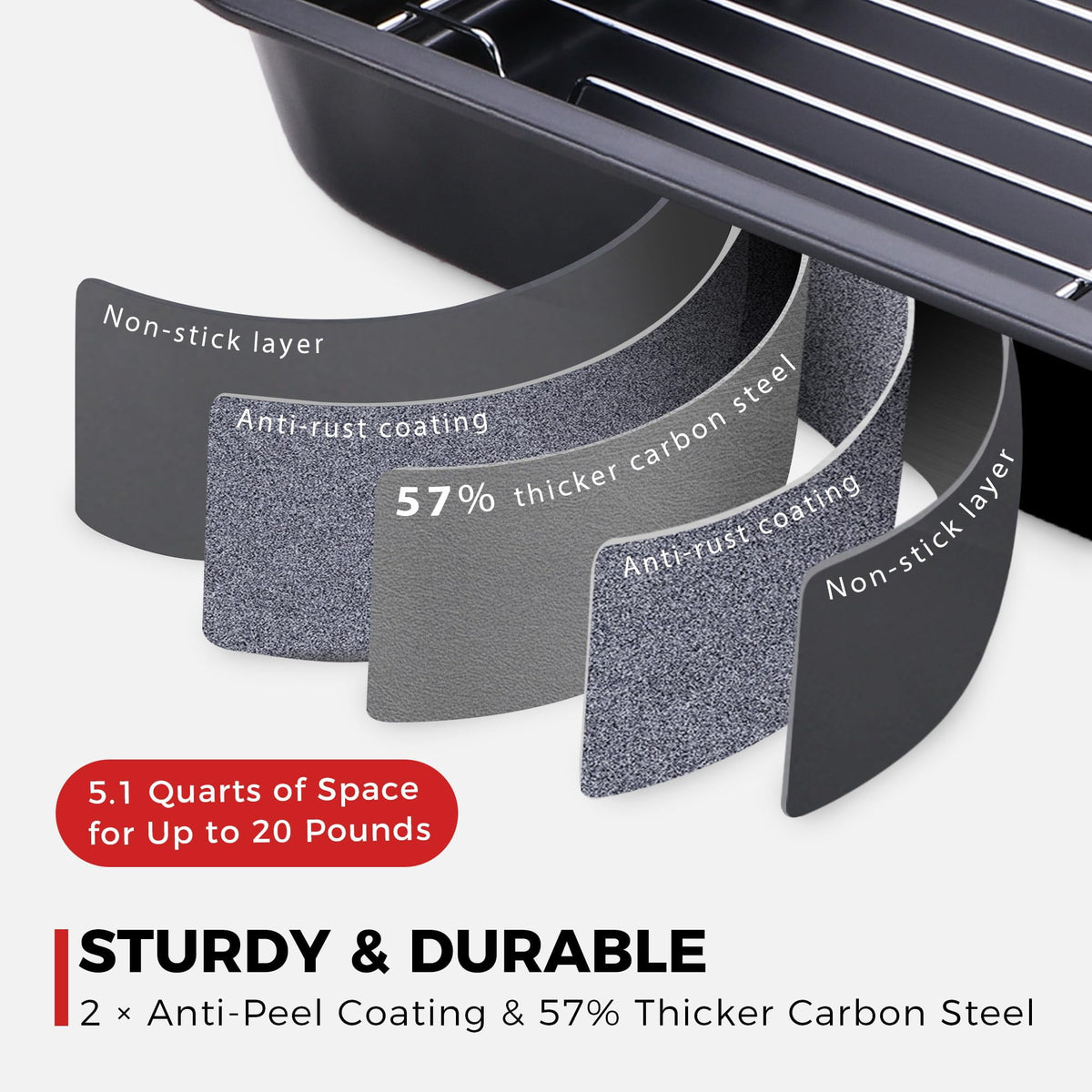 HONGBAKE Small Roasting Pan with Flat Rack, 16"x11.5" Nonstick Turkey Pan for Oven, Chicken Roaster Tray , Baking Pans for Cooking Lasagna with Stainless Steel Handles