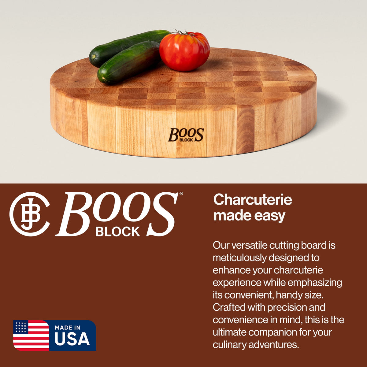 John Boos CCB Reversible Wood Chopping Board, 18" x 18" x 3", Cherry