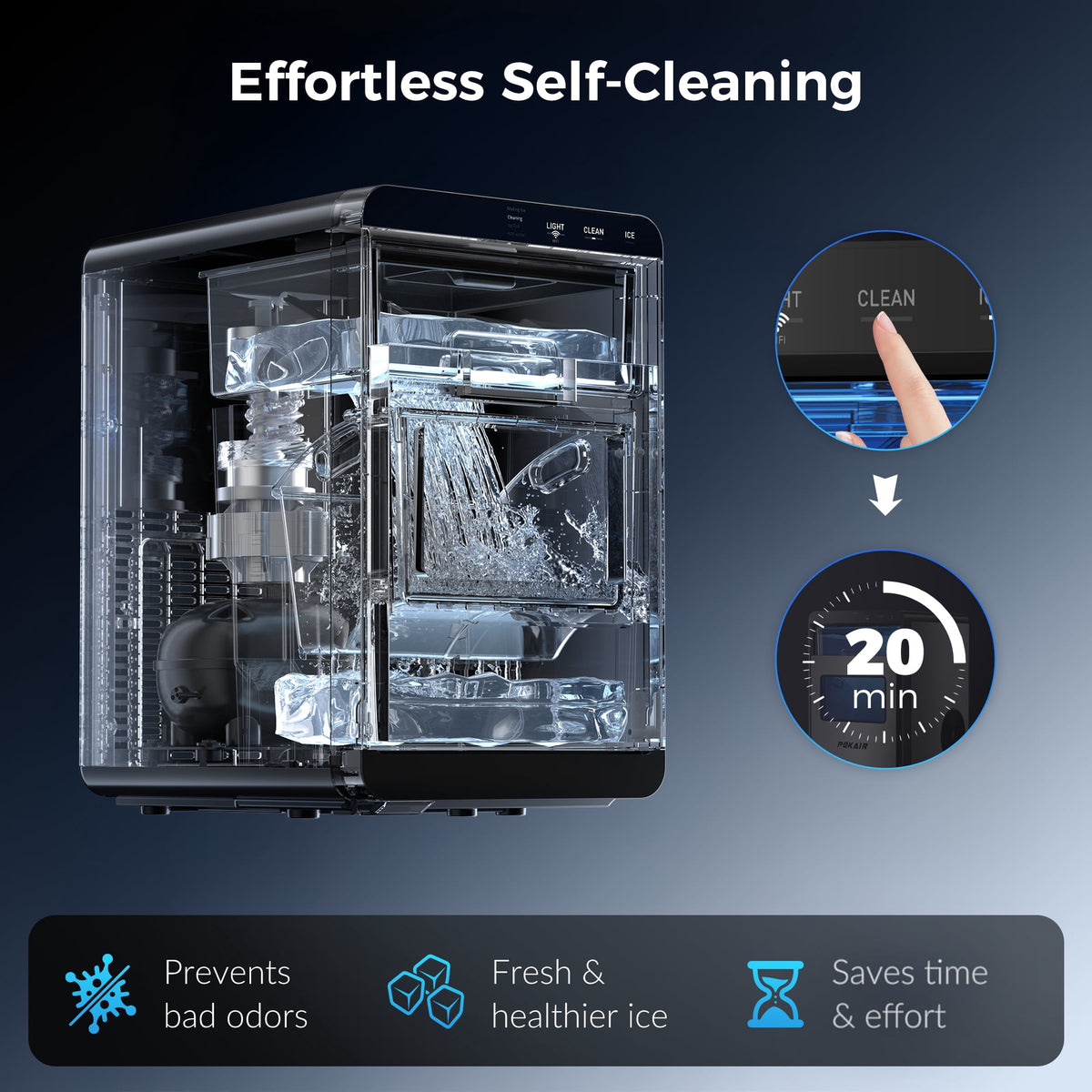 POKAIR Smart Nugget Ice Maker Countertop, Wi-Fi App Controlled Portable Ice Maker 44lbs/Day, Soft Chewable Pebble Ice in 9 Minutes, Self-Cleaning, Stainless Steel Ice Machine for Home & RVs