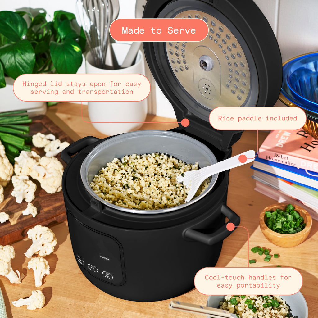 Beautiful 14-Cup Cooked, 6-Cups Uncooked Electric Rice and Grain Cooker, EverGood Ceramic Nonstick Coating, Thyme Green by Drew Barrymore