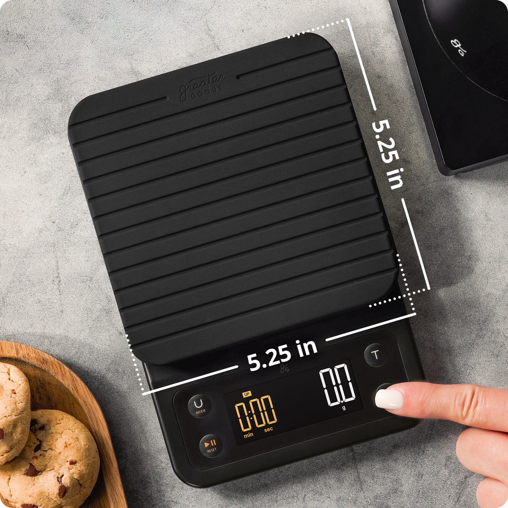 Greater Goods Coffee Scale with Timer, 0.1g Precision, 3kg Capacity, 6-Unit Digital Espresso & Pour-Over Scale, Silicone Waterproof Cover, Auto Shut-Off (Onyx Black)