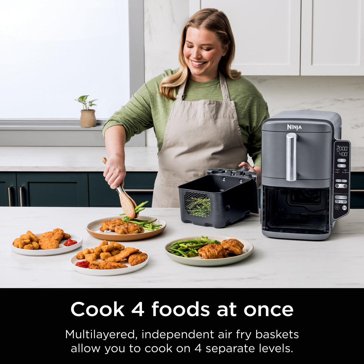 Ninja DoubleStack Air Fryer 8-Qt, 2 Baskets, Cook 4 Foods at Once, Space Saving, 4-in-1, SL200 Black
