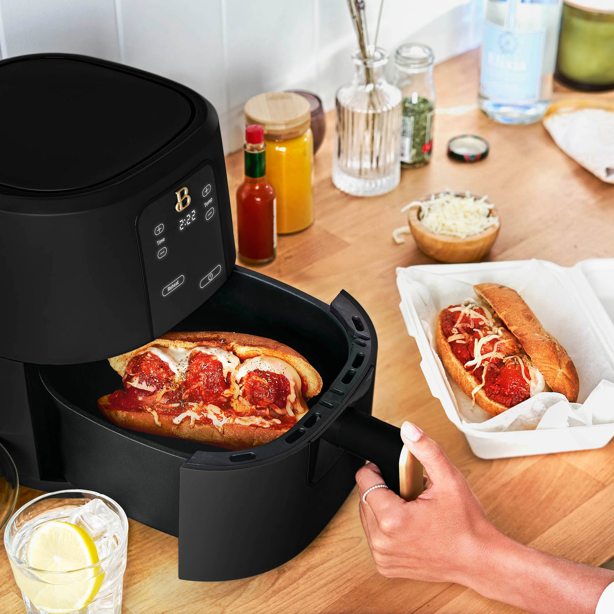 Beautiful 3 Qt Air Fryer with TurboCrisp Technology, EverGood Non-Toxic Ceramic Nonstick Coating, Chocolate by Drew Barrymore