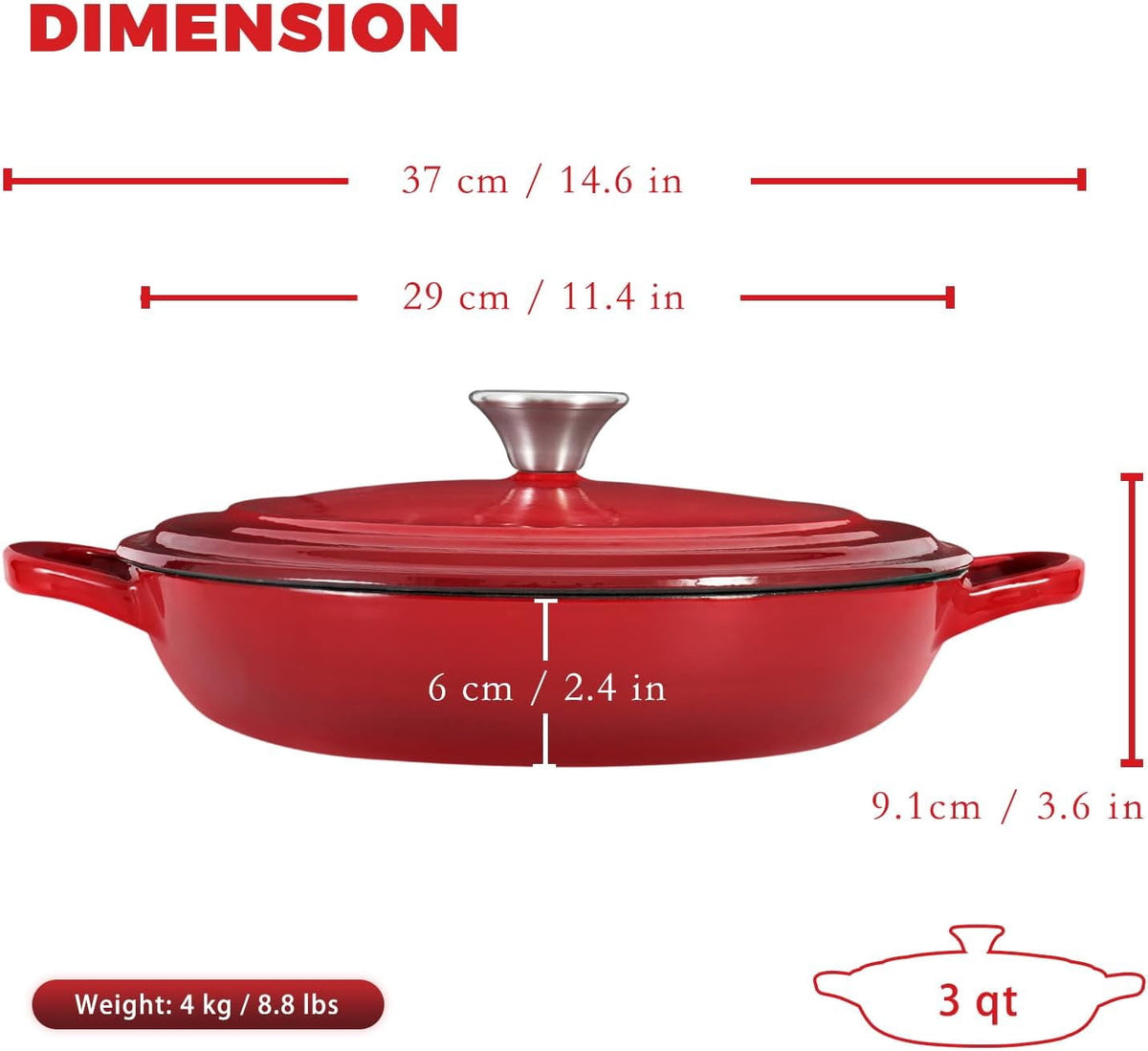 Flavehc Braiser Enameled Cast Iron Braiser 3 qt Braiser Pan with Lid Purple Shallow Cast Iron Casserole Braiser Pan with Handels