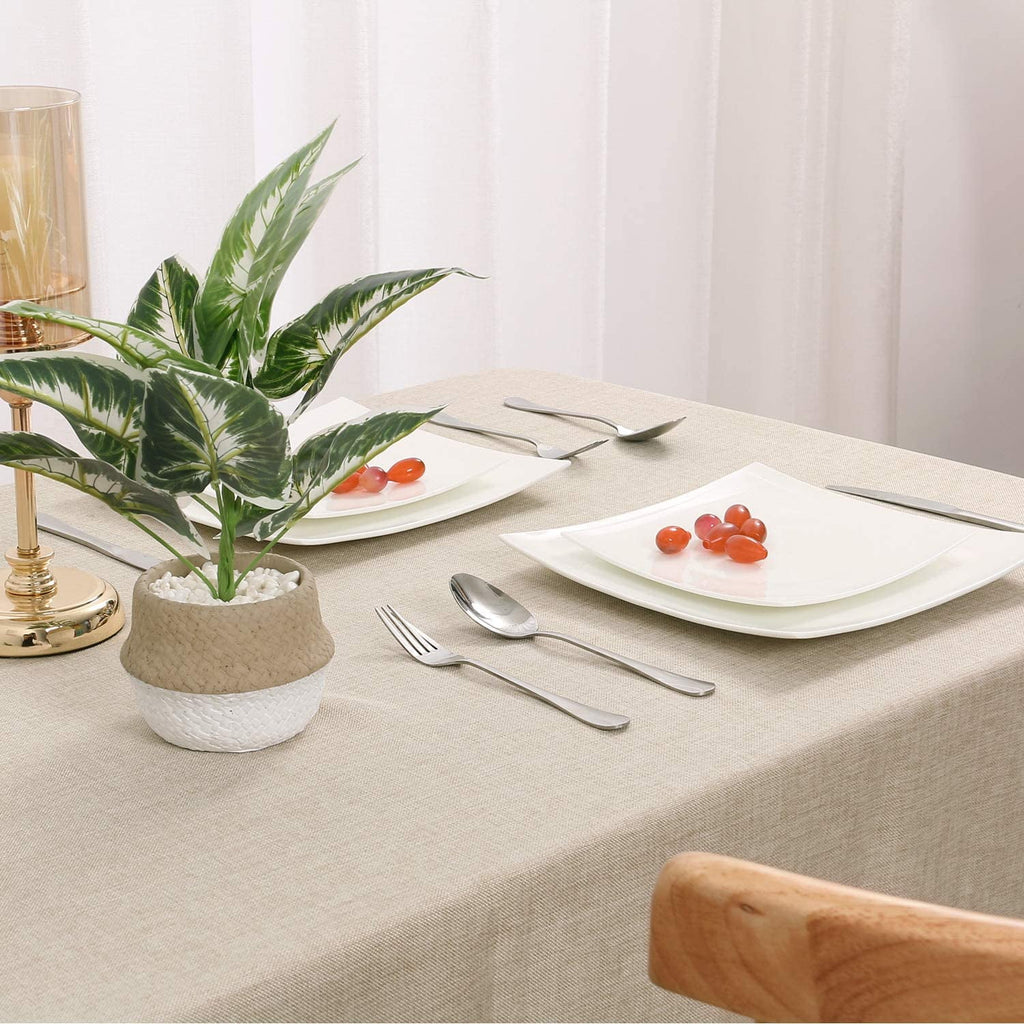 Hiasan Faux Linen Rectangle Tablecloth - Wrinkle and Stain Resistant Washable Tale Cloth for Kitchen Dining Room Holiday Table Cover for Party Dinner, Beige, 60 x 84 Inch