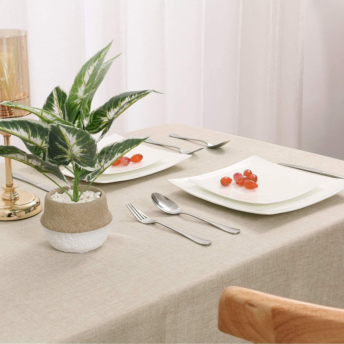 Hiasan Faux Linen Rectangle Tablecloth - Wrinkle and Stain Resistant Washable Tale Cloth for Kitchen Dining Room Holiday Table Cover for Party Dinner, Beige, 60 x 84 Inch