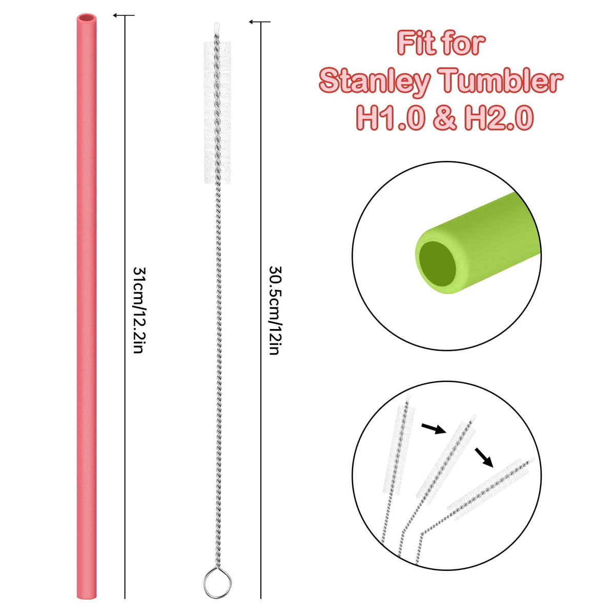 Tomorotec 12" Reusable Silicone Drinking Straws 15PCS with 2 Brushes, Compatible with Stanley Tumblers 40oz 30oz 20oz, Customizable for Various Drinkware, BPA-Free & Safe for Teeth (Morandi Colors)