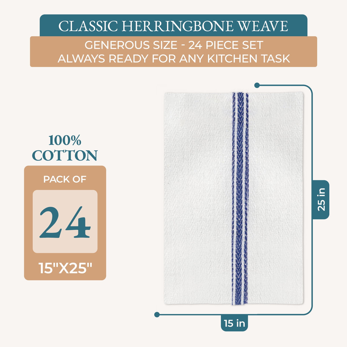 Kitchen Towels Set - 100% Pure Cotton Super Absorbent Hand Towel, Grey Tea Towels, Soft & Durable, Pack of 12 – 15”x25”, Grey Stripe