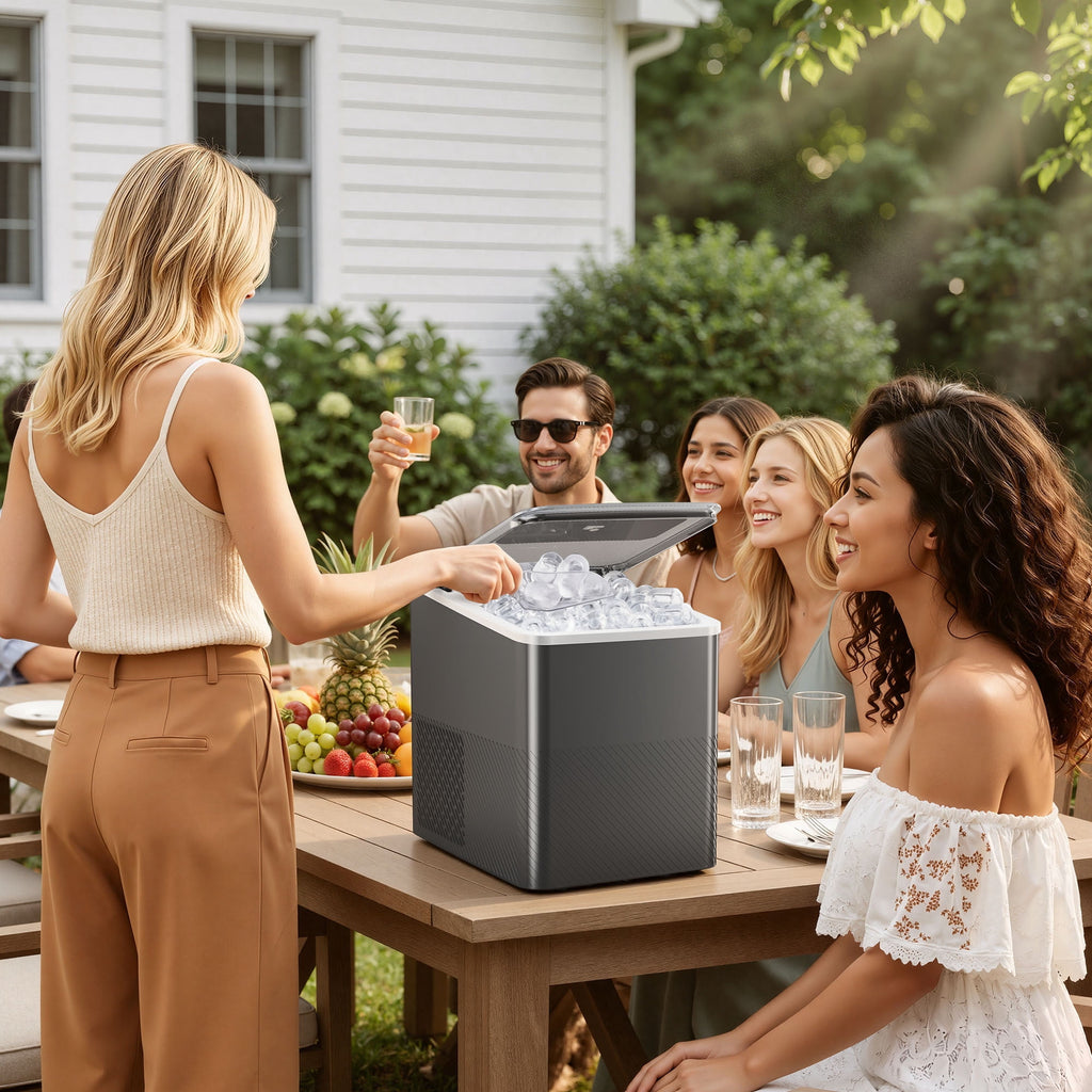 EUHOMY Countertop Ice Maker with Handle, 26 lbs/Day Portable Ice Machine, 9 Bullet Cubes in 6 Minutes, 2 Ice Sizes, Self-Cleaning, 1.1L Water Tank, Black