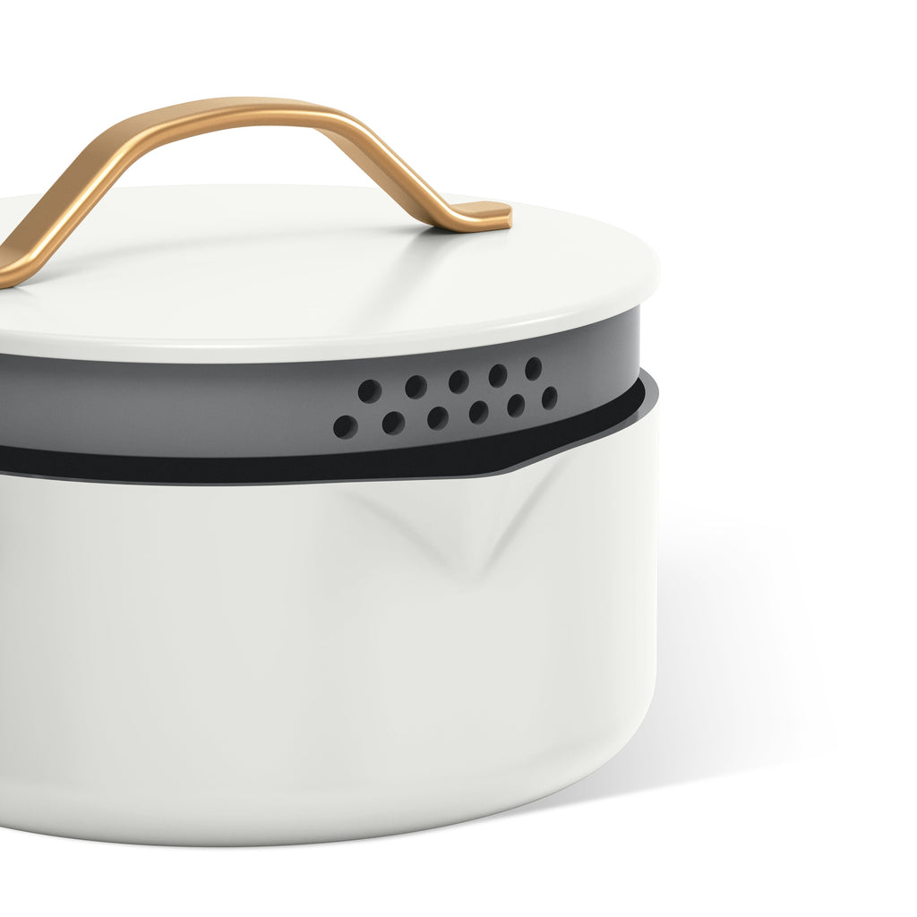 Beautiful 12-Piece Cookware Set, Pots and Pans with Strainer Lids and EverGood Ceramic Nonstick Coating, White Icing by Drew Barrymore
