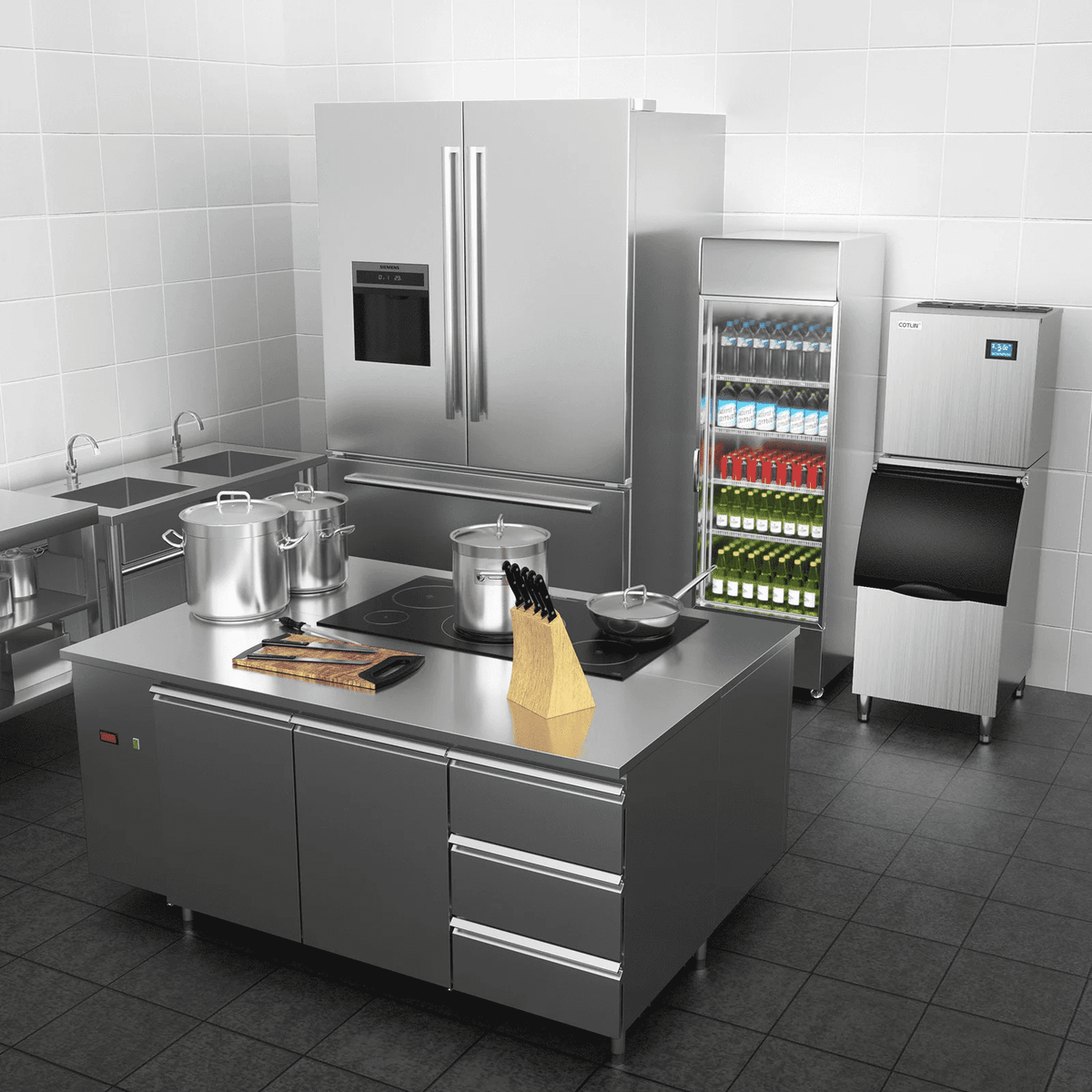 OUTBID Split Commercial Ice Maker Machine 600LBS/24H with 350lbs Ice Bin, Nugget Ice Makers Commercial, Clear Cube Pellet Ice Maker, Fast Ice Maker Ice-Ready in 8-15mins