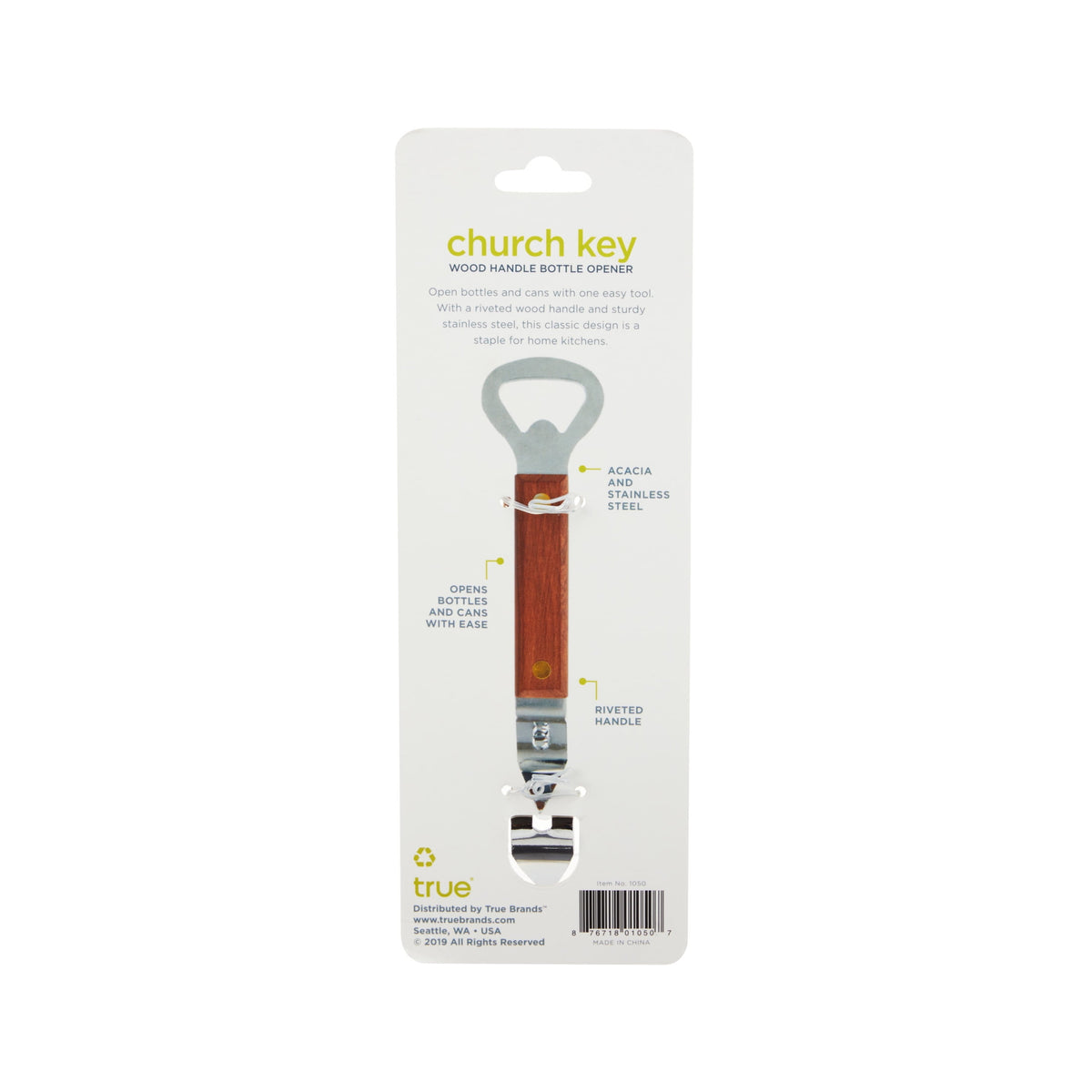 Twine Church Key Wood Bottle Opener, Manual Can Opener Drinks Beer Beverage