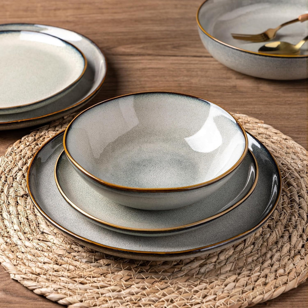 AmorArc Ceramic Cereal Bowls Set of 6, 24 oz Handmade Stoneware Bowls Set for Cereal Soup Salad, Stylish Kitchen bowls for Meal, Dishwasher & Microwave Safe, Reactive Glaze-Pearl White