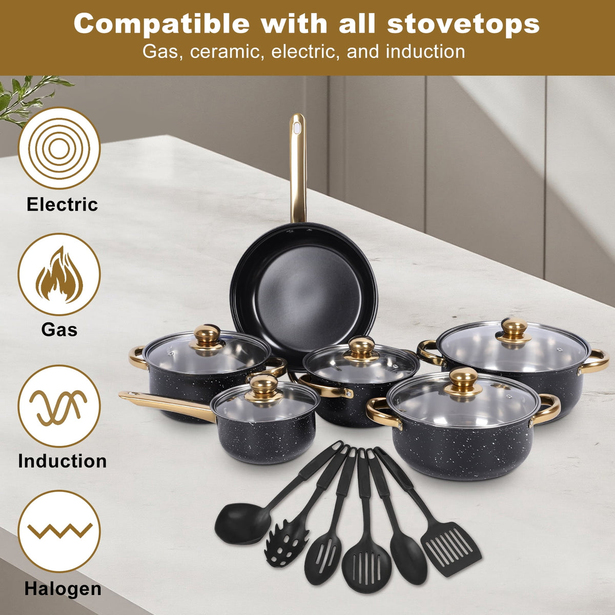 12 Piece Stainless Steel Cookware Set, Nonstick Cookware Set, Kitchen Pots and Pans Tea Kettle Set with Glass Lid for Cooking, Dishwasher, Pink