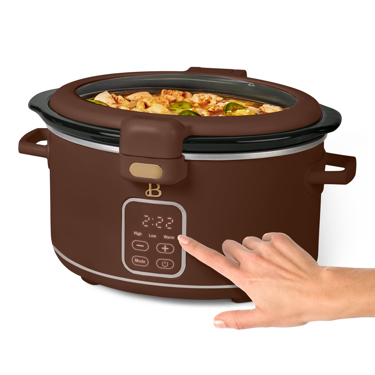 Beautiful 4 Qt Digital Slow Cooker with Hinged Locking Lid, Thyme Green by Drew Barrymore