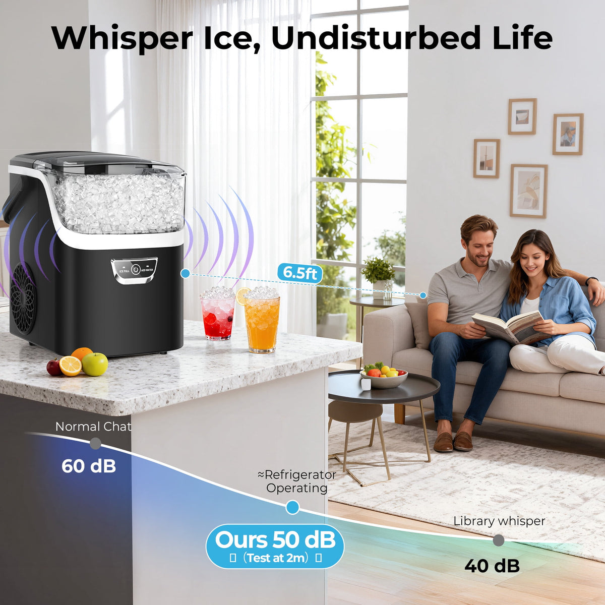 Snowyermine Nugget Ice Maker Countertop with Handle, 35lbs/Day Portable Pebble Ice Machine, Chewable Sonic Ice Ready in 5 Mins, Anti-Fingerprint Matte Self-Cleaning Ice Maker for Home, Kitchen, Party