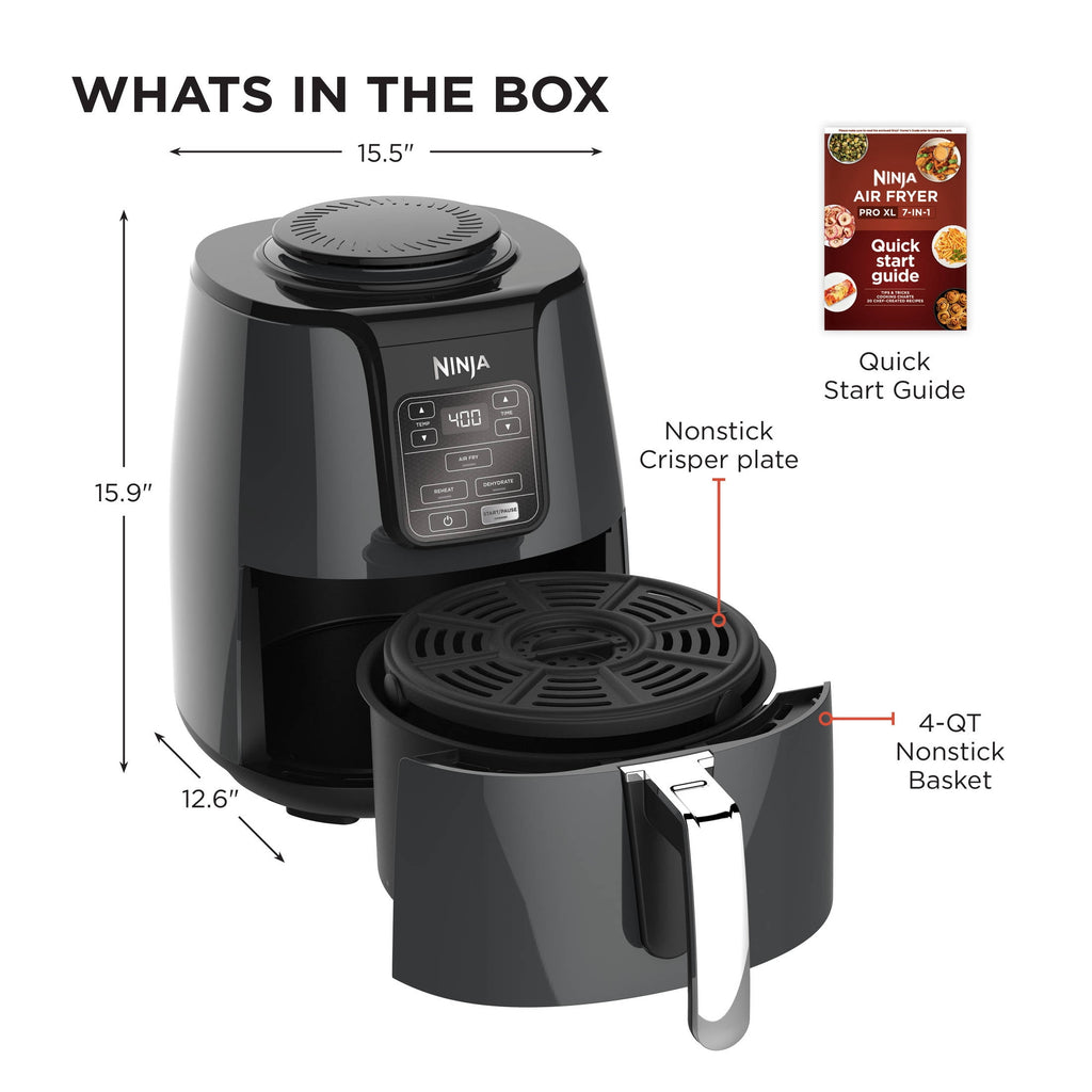 Ninja Air Fryer 4-Qt, 3-in-1, Air Fry Reheat Dehydrate, Nonstick, Dishwasher Safe, Compact, AF100WMWH White