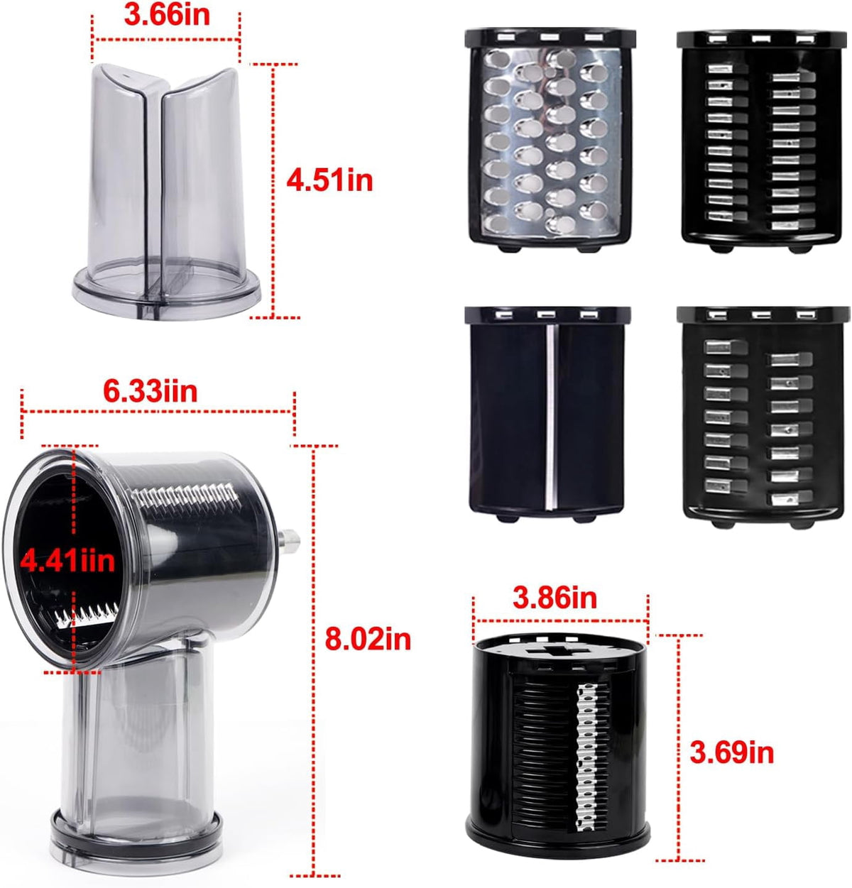 PQPO Stainless Steel Slicer Shredder Grater with 4 Blades, Compatible with KitchenAid Stand Mixer, Cheese Grater