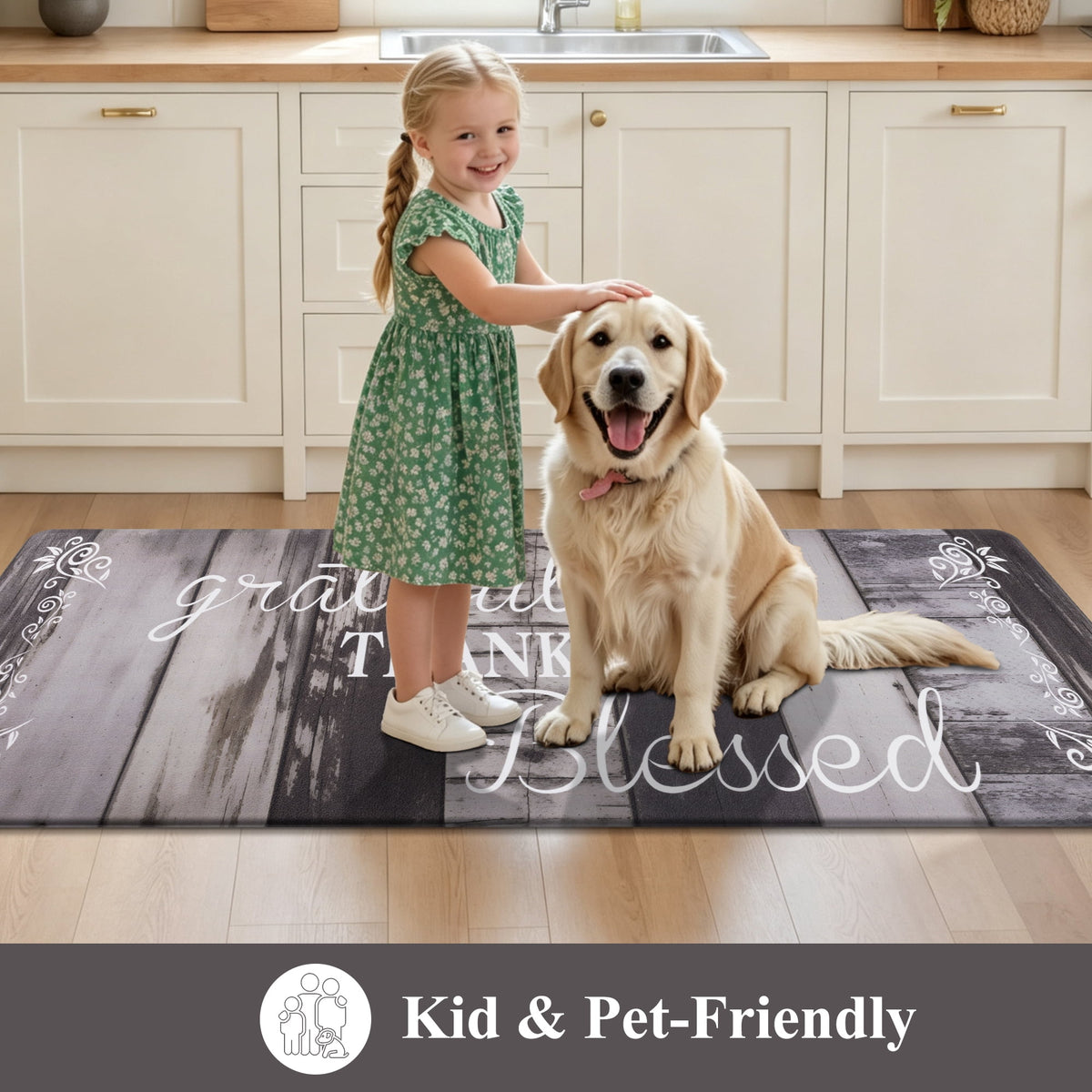 MeyJey Farmhouse Kitchen Rug Set of 2, Non-Slip Anti-Fatigue Waterproof Cushioned Mat for Kitchen, Dining & Laundry Room, 18"x30"+18"x48" Teal/Brown
