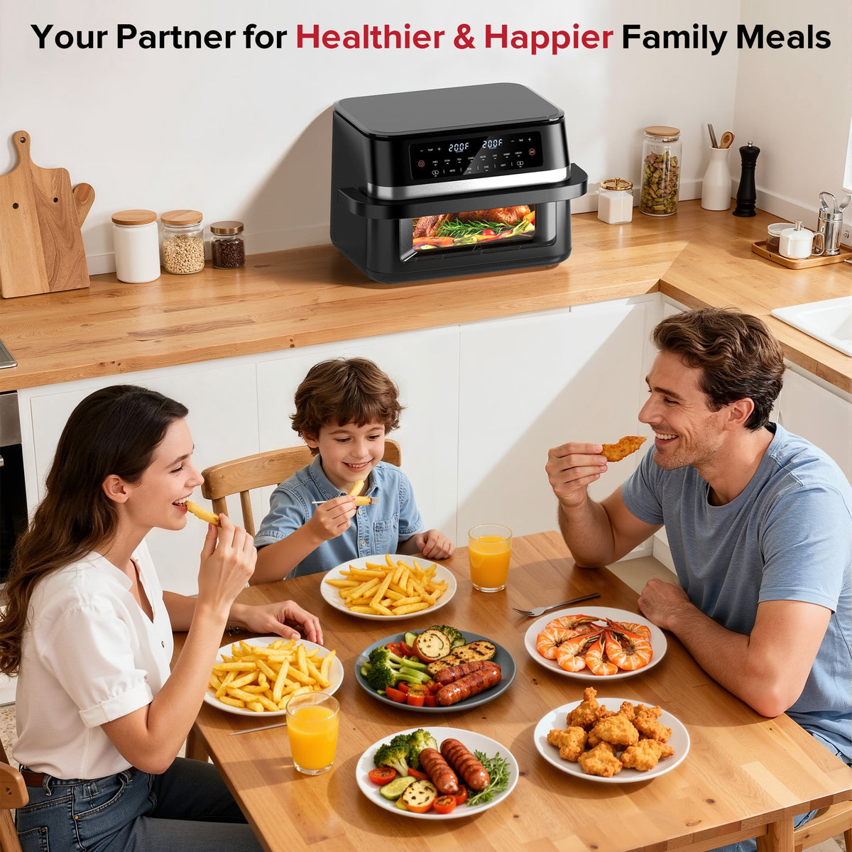 HoninJoy 12 QT Large Dual Basket Air Fryer, With Visible Cooking Window( 50PCS Air Fryer Liners Included)-New