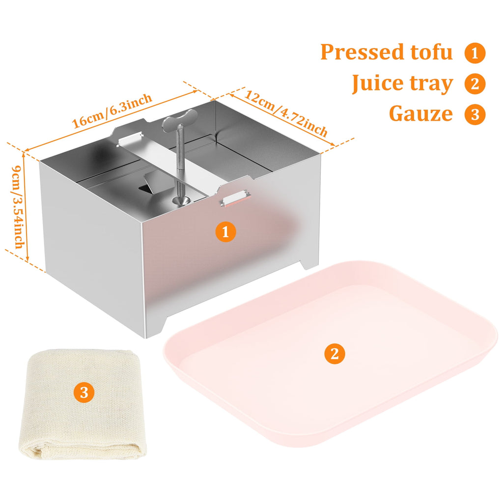 Ihvewuo Stainless Steel Tofu Press, Pressure Adjustable Tofu Press Maker with Drip Tray, Silver