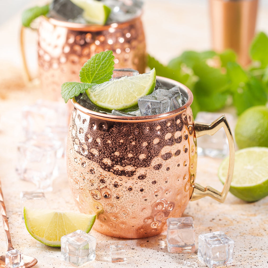 Jetcloudlive Moscow Mule Mugs Set of 2,16 oz Hammered Copper Cups with 304 Stainless Steel Lining and Gold Brass Handles,Perfect for Cold Drinks,Beer,Wine,Bars,Parties,Gifts