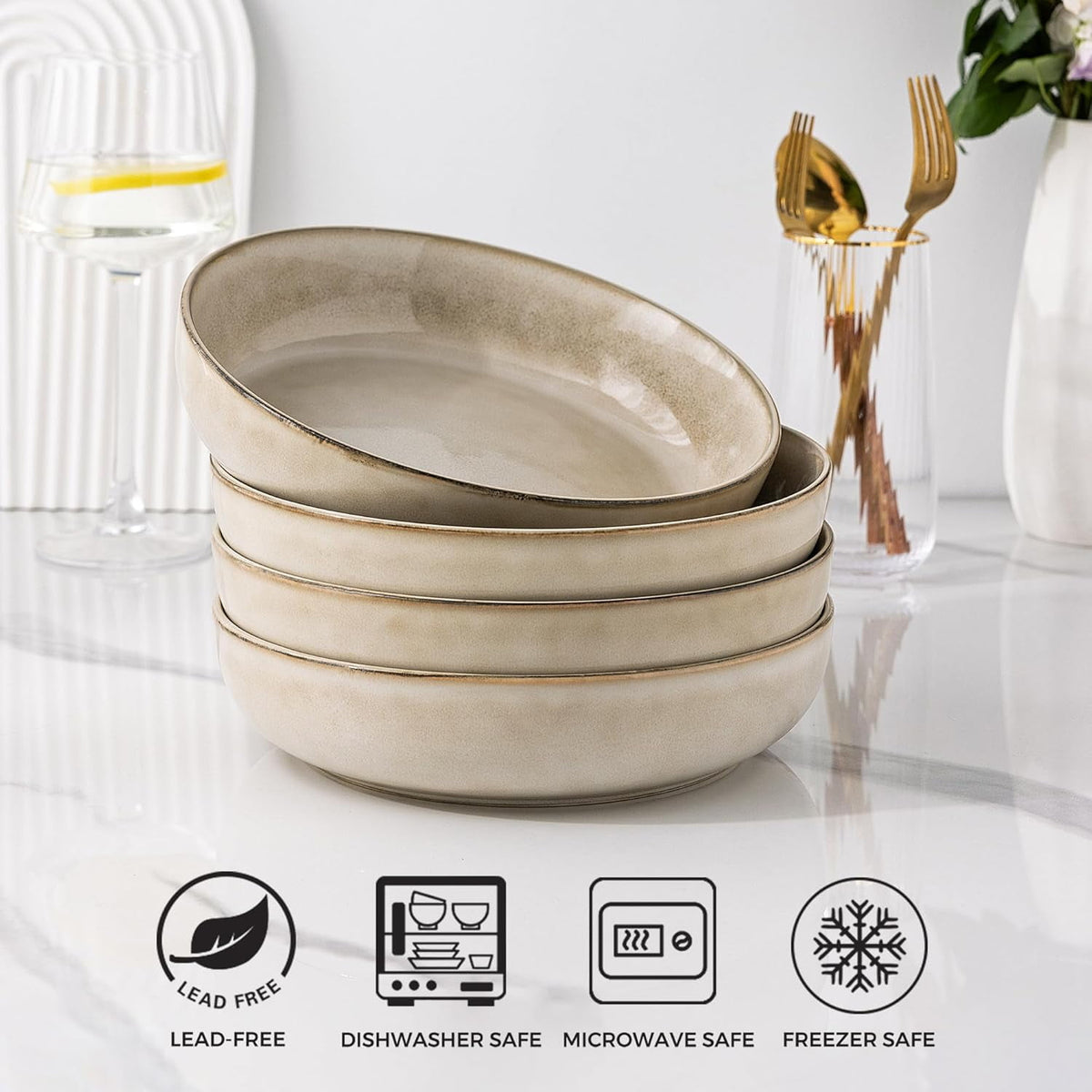 AmorArc 8.75'' Large Ceramic Pasta Bowls, 38oz Stoneware Pasta Serving Bowls Set of 4 for Kitchen, Wide Bowls for Fruit,Pasta,Salad,Oatmeal,Meal, Microwave Safe, Reactive Glaze-Space Blue