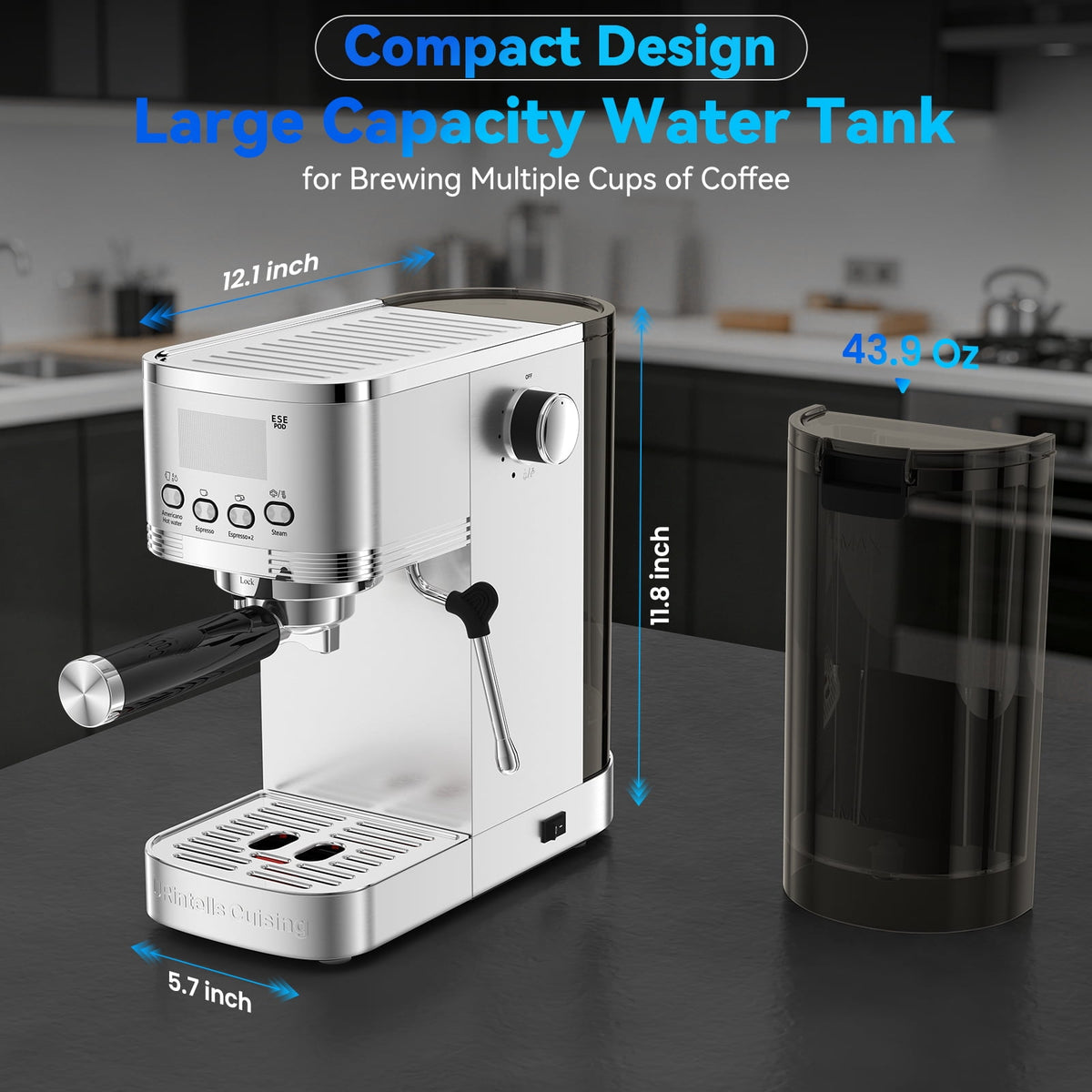 URintells Cuising 20 Bar Espresso Machine with Milk Frother, Built-in Timer, 1350 W Coffee Maker for Cappuccino, Latte & Americano