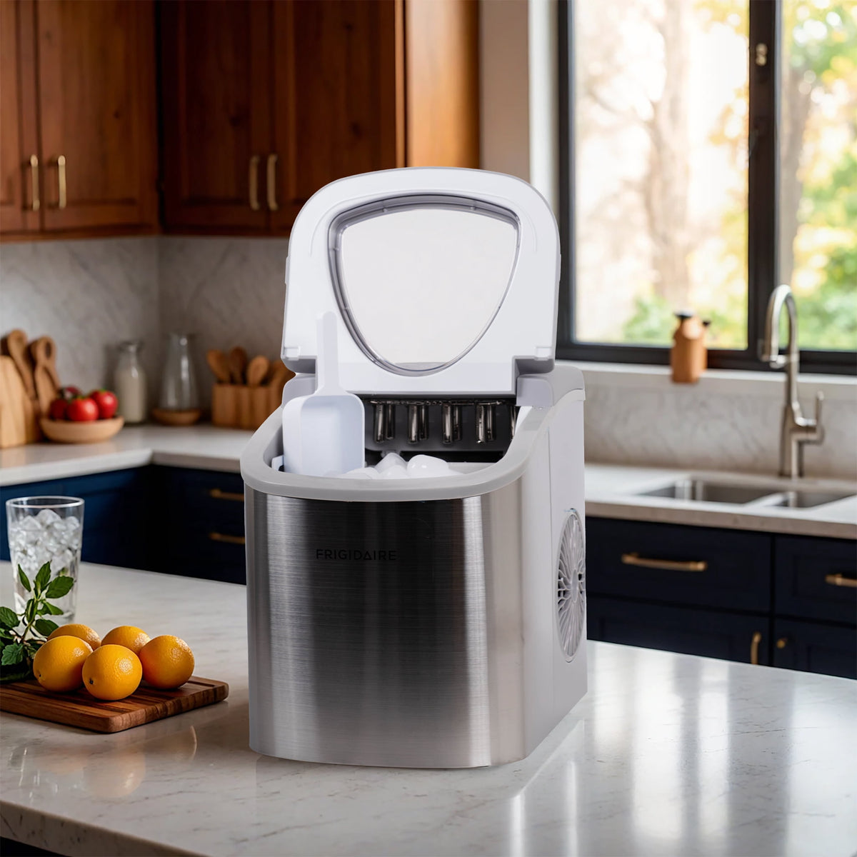 Frigidaire 26 lb Bullet Ice Maker Stainless Steel - compact, high-capacity icemaker producing bullet-shaped ice ideal for kitchens, parties, and entertaining