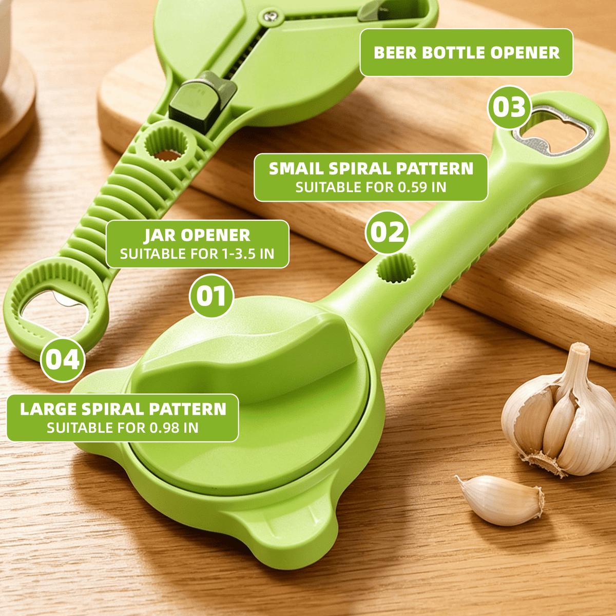 MOJINO Adjustable Jar Opener for Seniors, 4-in-1 Jar and Bottle Opener for Weak Hands, Arthritis, Fits 1-3.5 Inch Lids, Easy Grip Kitchen Gadget