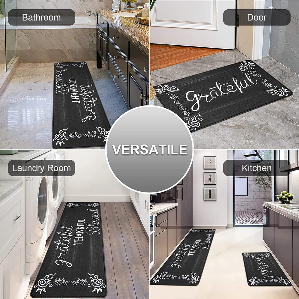 Findosom 2pcs Kitchen Rug Set, 18"x30"+18"x47" Non-slip Anti-Fatigue Kitchen Mats Farmhouse Waterproof Kitchen Runner,Ergonomic Comfort Cushioned Standing Mat for Floor,Home,Office,Sink,Laundry Blue