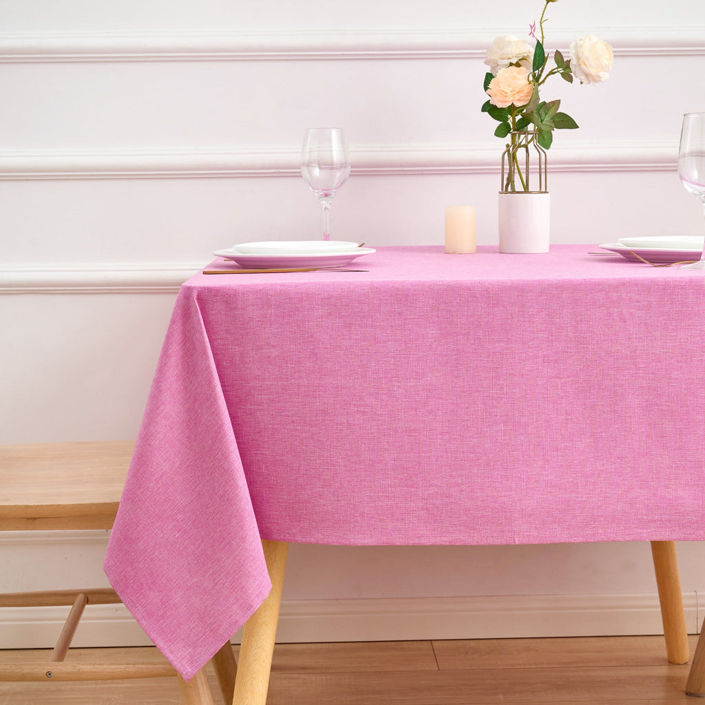 Inosoo Faux Linen Textured Rectangle Tablecloth - 60 x 84 inch Waterproof & Machine Washable Linen-Look Cloth Table Cover, White
