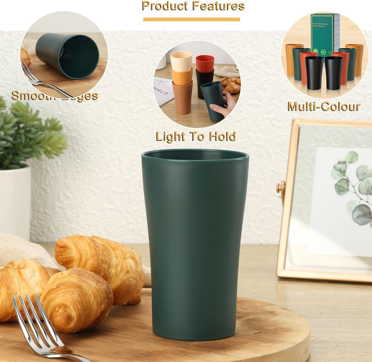 Bestdin Black Dinnerware Set for 4, 16 Pieces Plastic BPA-Free Dinner Plates, Salad Plates, Cereal Bowls, Cups, Unbreakable Plates and Bowls Sets for Kitchen, Microwave and Dishwasher Safe