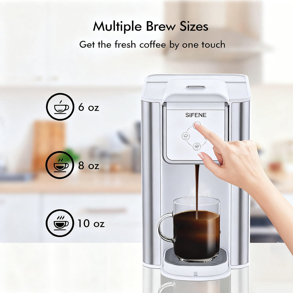 SIFENE 3-in-1 Single Serve Coffee Maker, Compatible with K Cup Capsules & Grounds, Tea Maker, 6-10 Oz Brew Sizes, 50 Oz Removable Reservoir, Fast Brew, Compact Design, 120V 1150W, Black