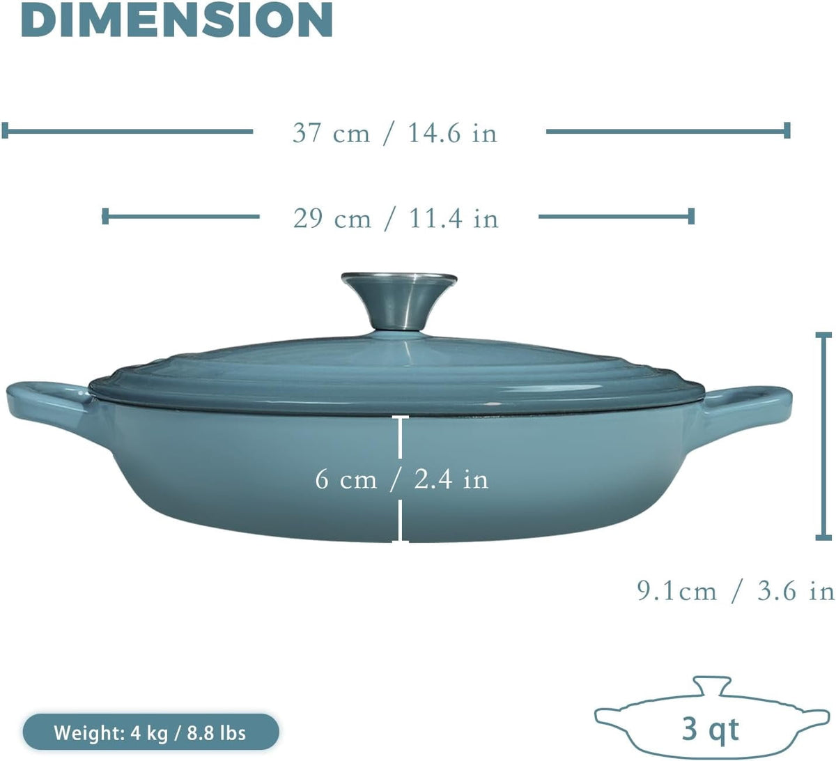 Flavehc Braiser Enameled Cast Iron Braiser 3 qt Braiser Pan with Lid Purple Shallow Cast Iron Casserole Braiser Pan with Handels