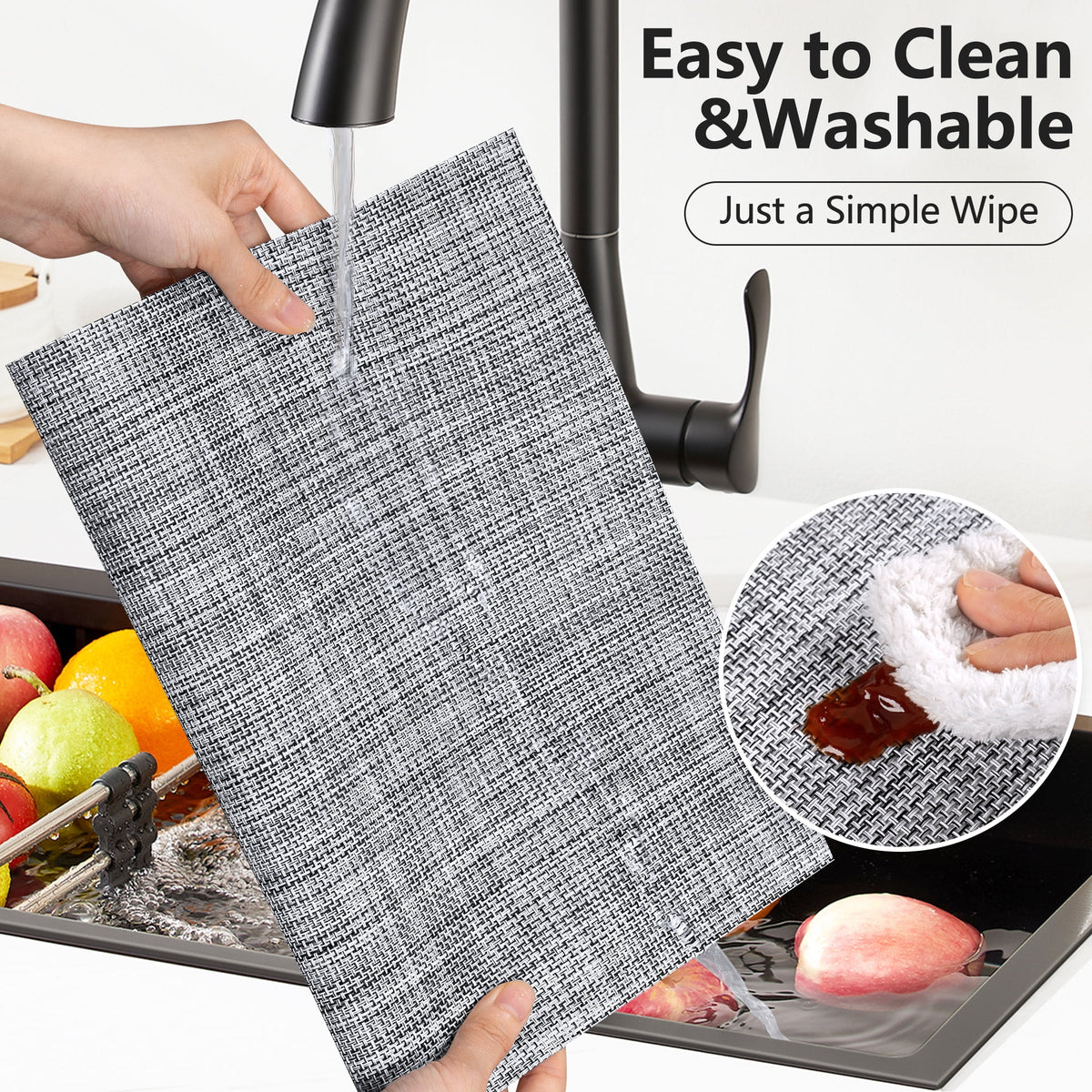 VCVCOO Navy Blue Placemats Set of 4 - Easy Clean Washable PVC Vinyl Placemats - Wipeable Heat Resistant Woven Table Mats for Dining Table - 12x18 inch