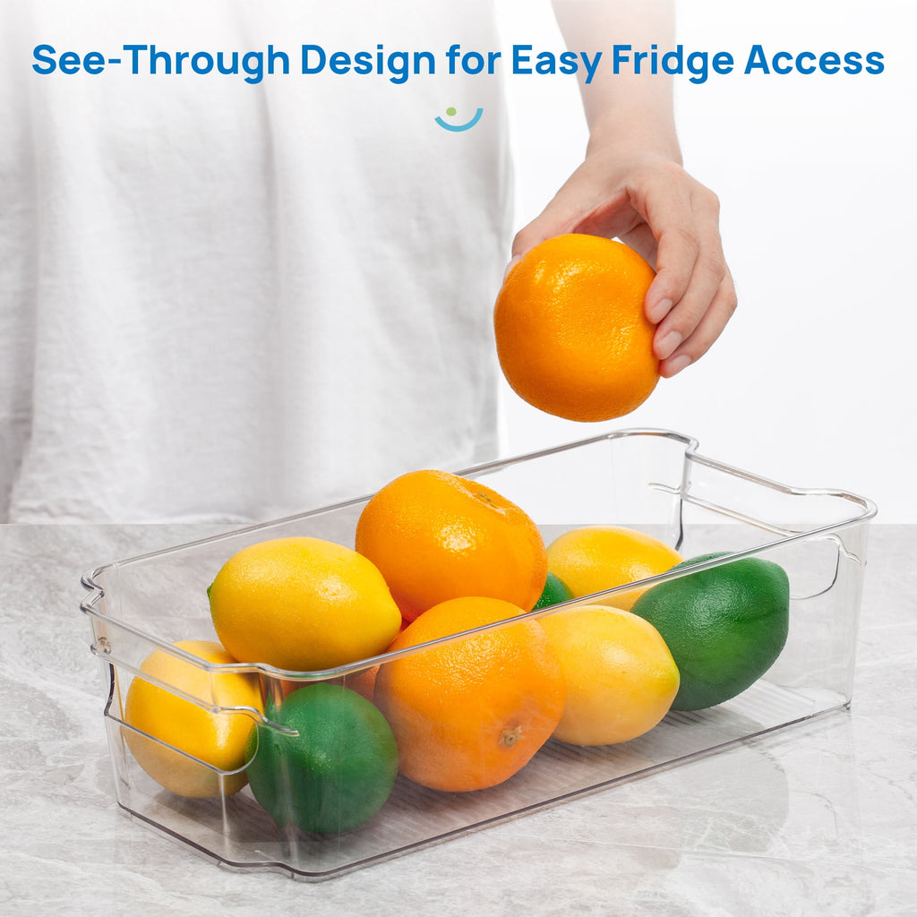 Sindcom Set of 10 Fridge Organizer, Refrigerator Organizing Bins with Handles, BPA-Free Clear Plastic Fridge Storage Containers