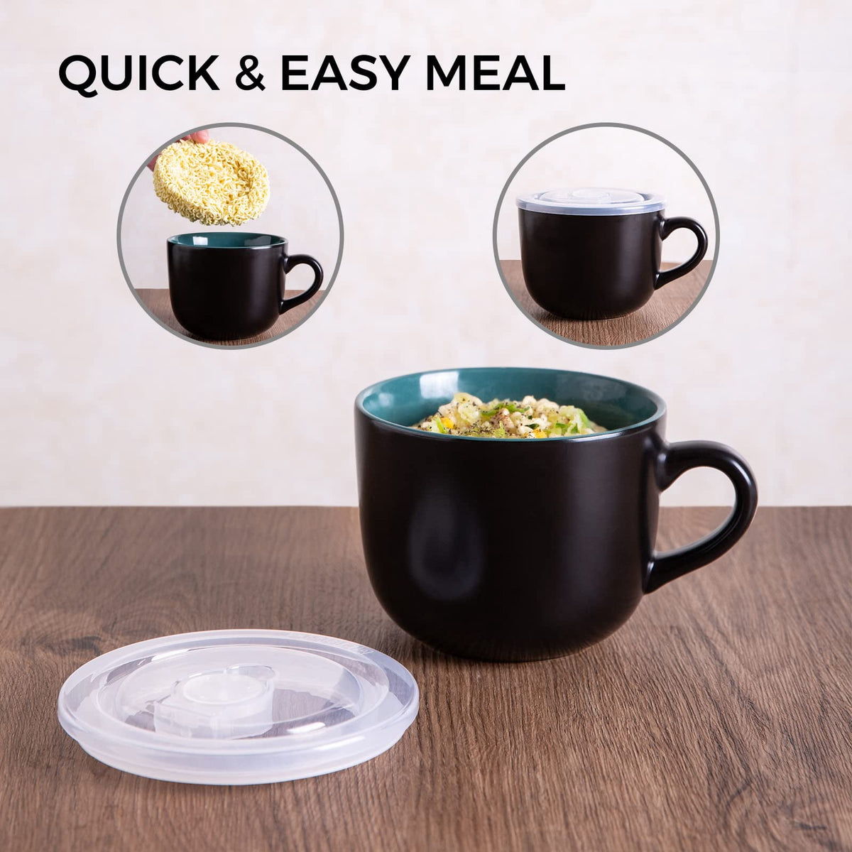 AmorArc Ceramic Soup Mugs with Lid, 24 oz Soup Cups with Hanlde for Coffee,Cereal,Salad,Noodles,Tea,Soup Bowls Cups,Microwave &Dishwasher Safe, Set of 4, Blue with Vented lid