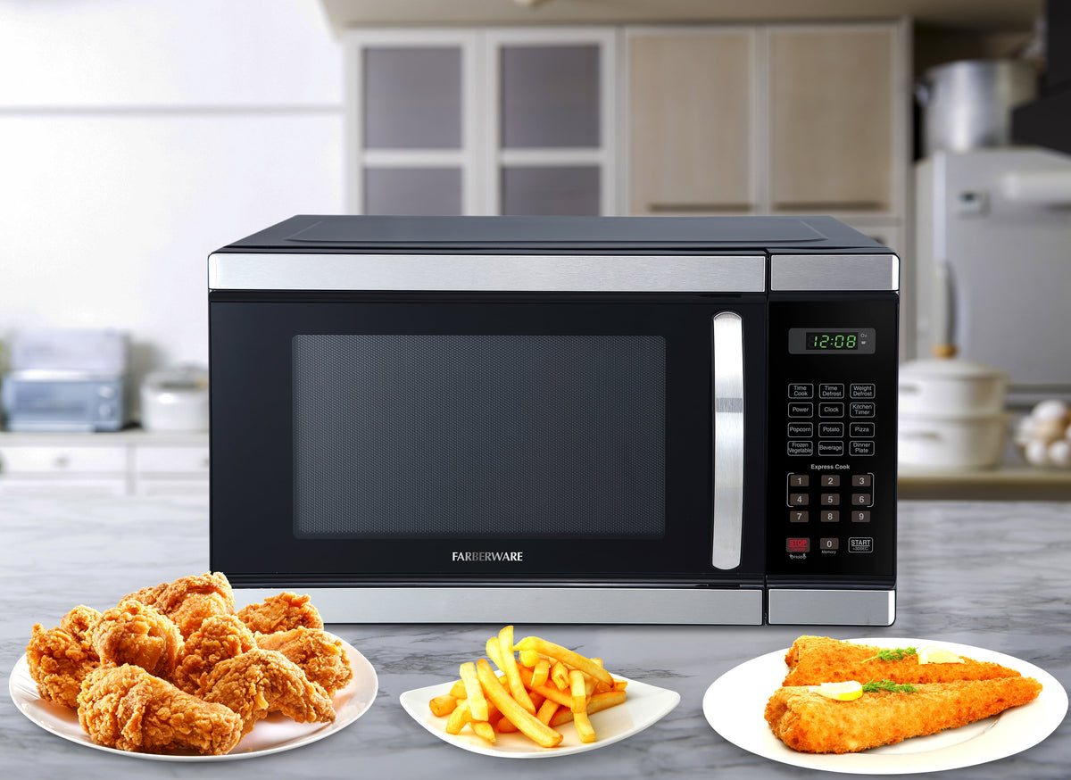 Farberware 1.1 cu ft Microwave Oven, 1000W Professional Countertop Microwave Oven, Stainless Steel