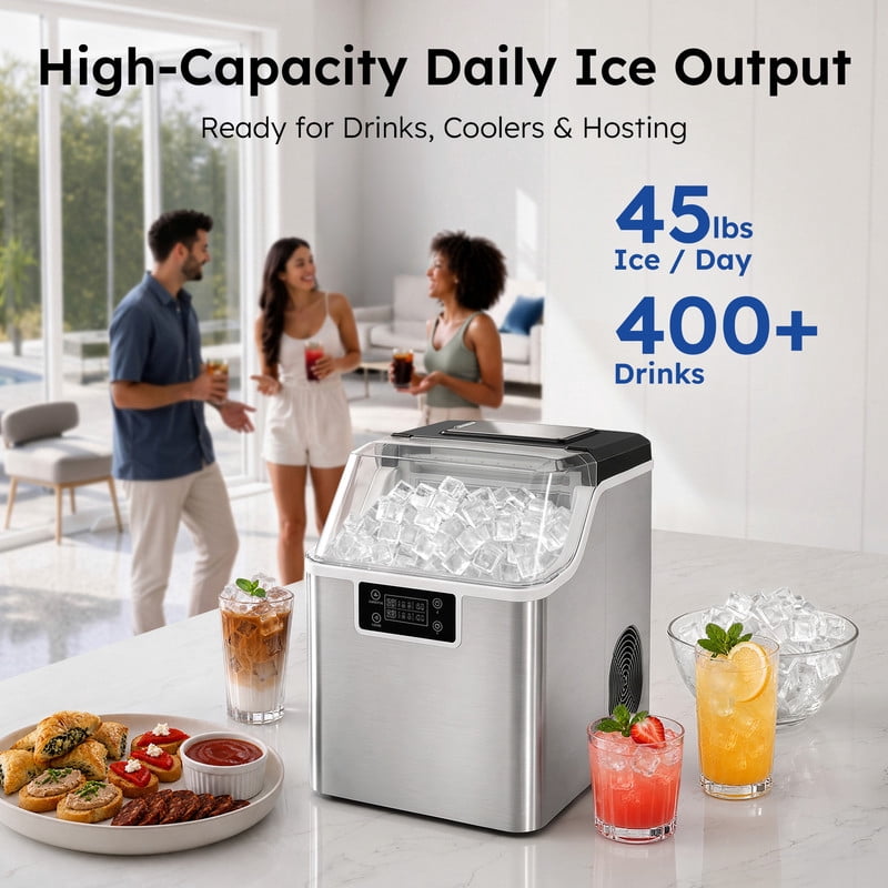 SIMZLIFE Ice Ball Maker Countertop, 2.4" Large Sphere Ice, 48 Balls/24H, Self-Cleaning for Whisky & Home Bar, Black