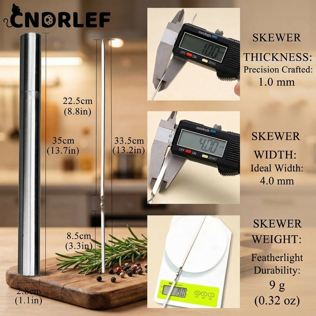 CNDRLEF 20PCS 13inch Stainless Steel BBQ Skewers, Reusable Grilling Skewer Sticks with Portable Tube Case for Outdoor Cooking & Barbecue Party