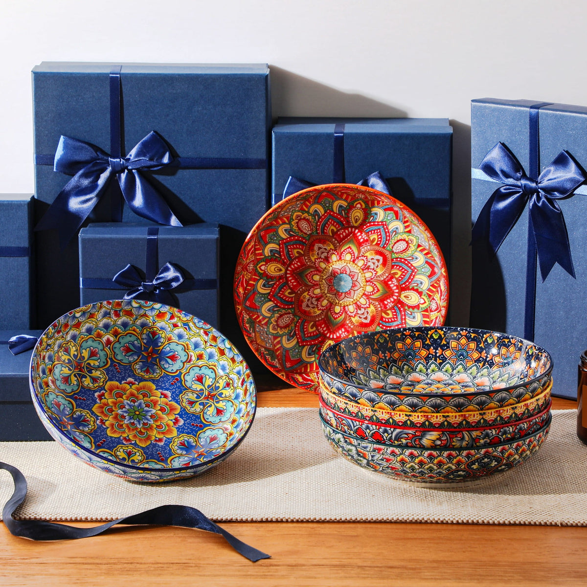 vancasso 32oz Pasta Bowls, Ceramic Salad Bowls Set of 6, Dishwasher and Microwave Safe, Bohemian Style